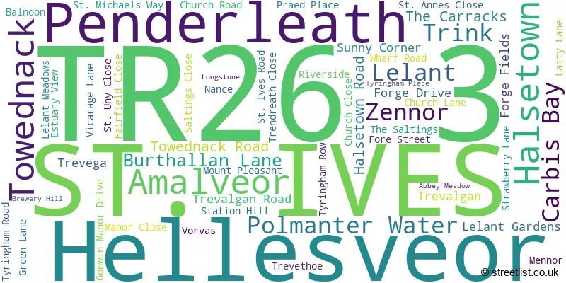 A word cloud for the TR26 3 postcode